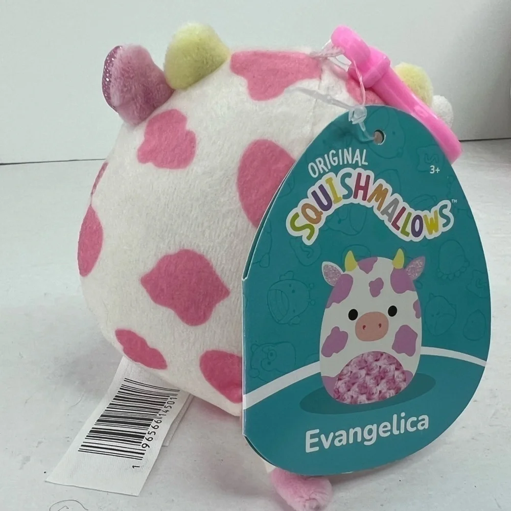 Squishmallow Pink Cow Evangelica Stuffed Animal and Keychain Set